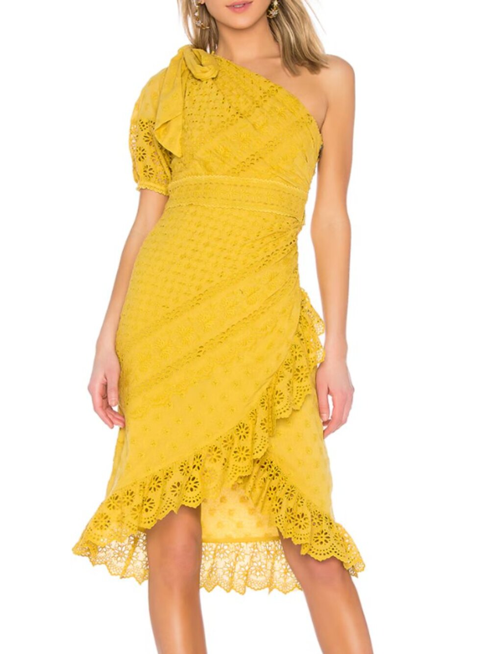 Ulla Johnson Gwyneth Dress Cotton One-Shoulder MidiYellow